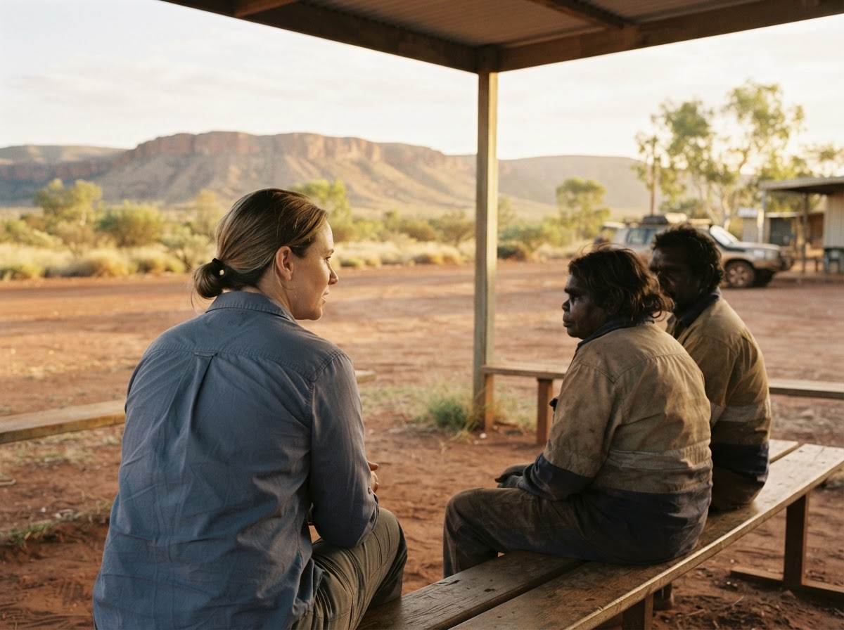 A family liaison speaking with a family in remote Western Australia