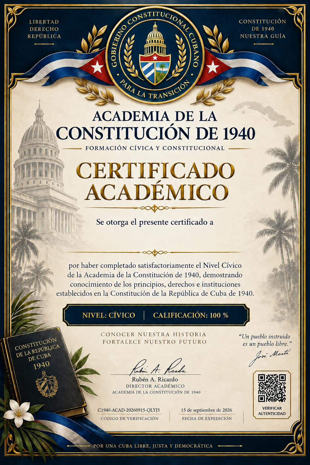 Certificado Académico · Constitución 1940