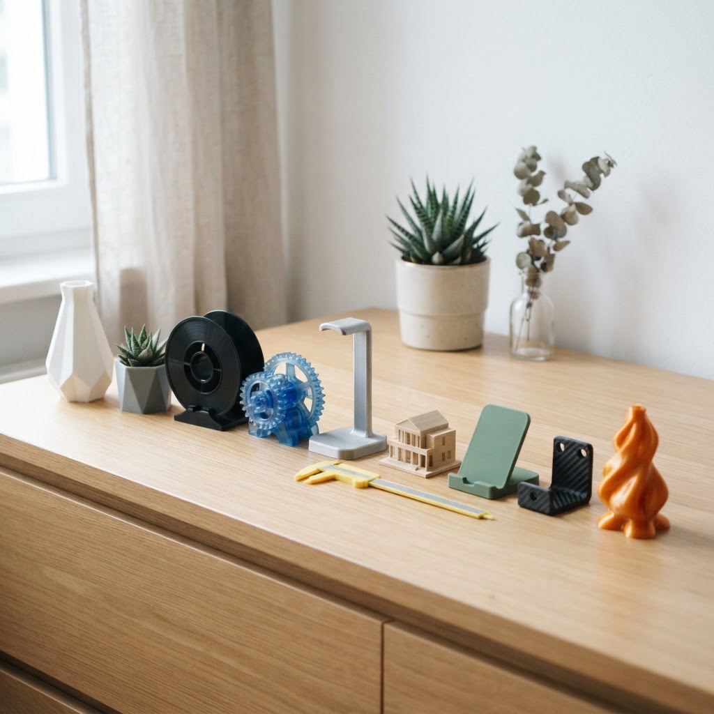 Ferdige 3D-printede deler i ulike materialer