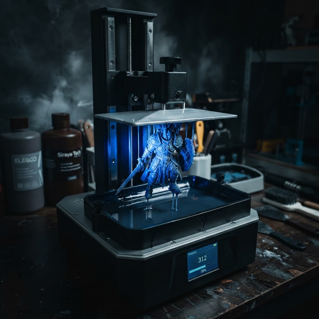 Resin-printer som lager en detaljert miniatyr