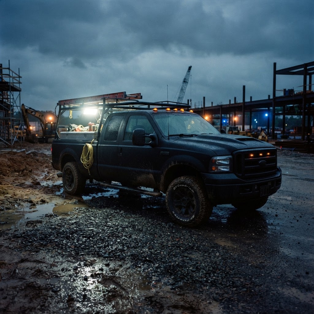 Truck at dusk on the job site