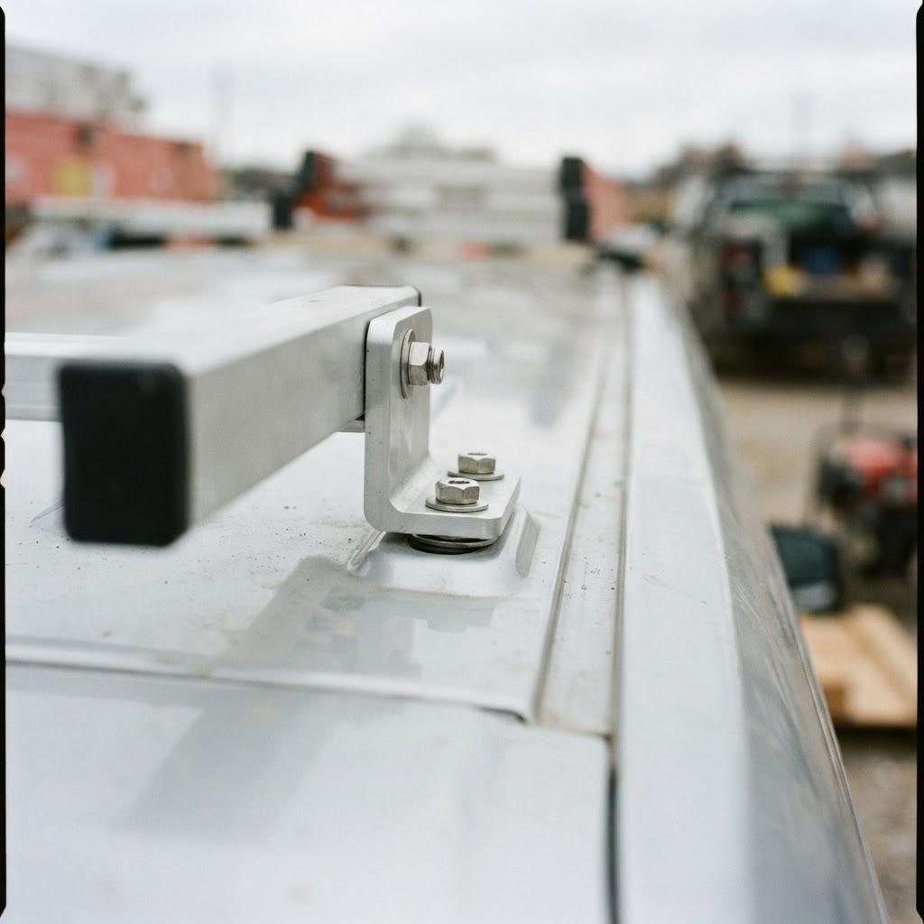 A close-up, documentary-style shot of the Vantech H1 silver aluminum mounting bracket bolted securel