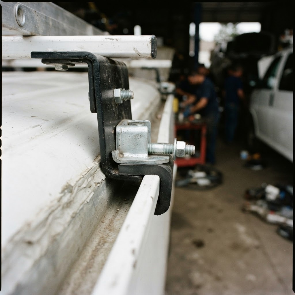 A close-up, documentary-style shot of the Vantech H1 mounting foot clamped securely into the white r