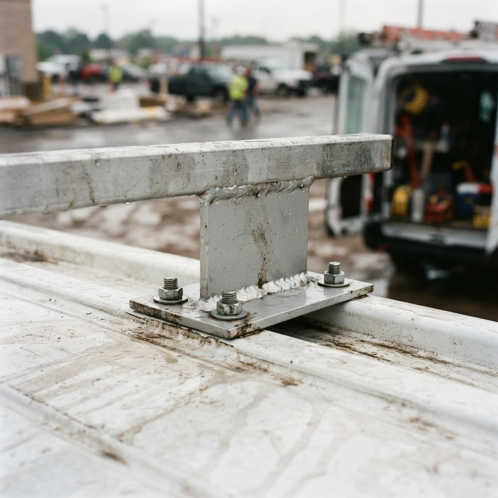 A close-up, documentary-style shot of the Vantech H1's 8-inch wide mounting base bolted into the For