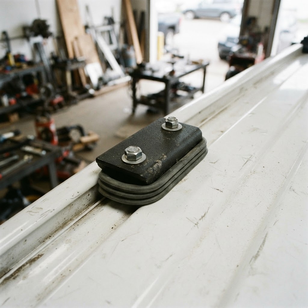 A close-up, high-angle shot of the Vantech H1 mounting base bolted into the Mercedes Metris factory 