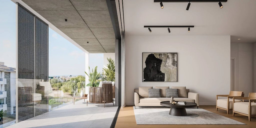 Orama penthouse living area opening onto a covered veranda