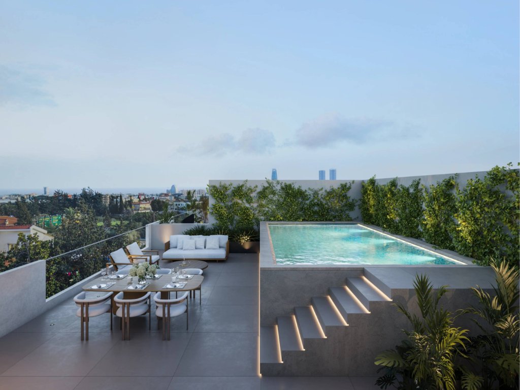 NAYA Residences — shared rooftop pool and terrace on Block A