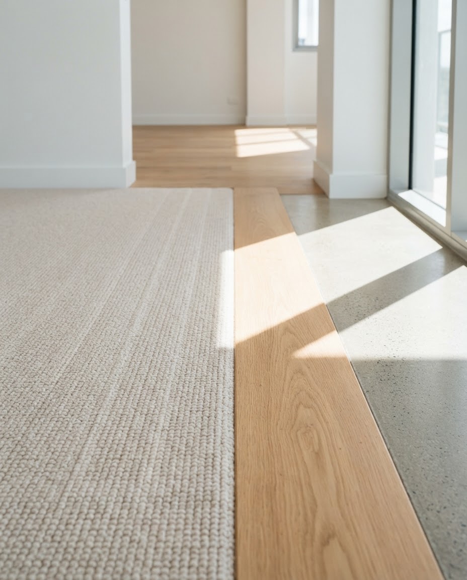 Freshly vacuum-lined pale carpet