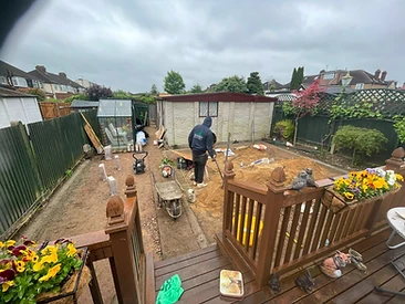 Garden cleared with ground preparation before laying turf in Surrey