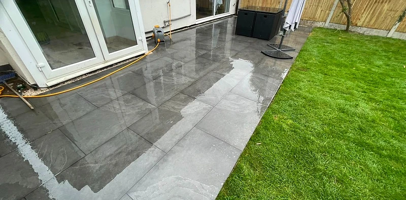 Porcelain paving laid on a residential driveway in Surrey