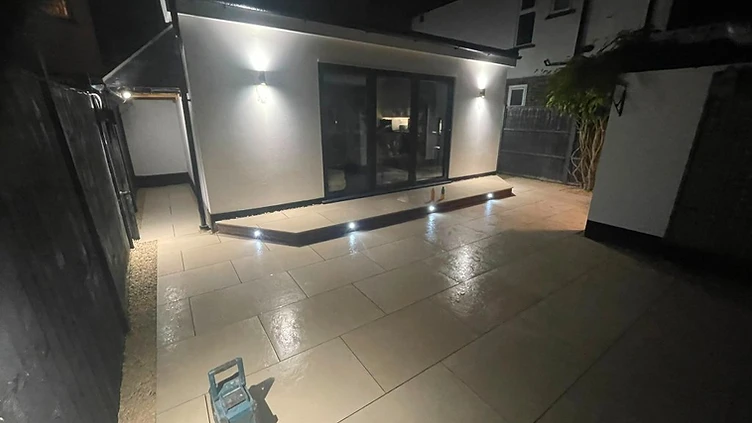 Porcelain patio with timber pergola over an entertaining space in Cobham