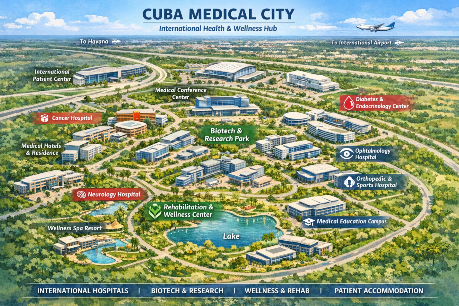 Cuba Medical City — International Health & Wellness Hub master plan aerial rendering