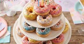 Donut birthday cake tower