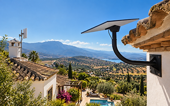Starlink dish and rural wireless antenna installed at a rural property in southern Spain