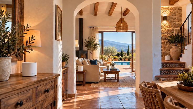 Deco mesh Wi-Fi system providing coverage through a rural Spanish villa