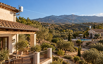 Point-to-point wireless link connecting a main house and separate casita on a rural property in Spain