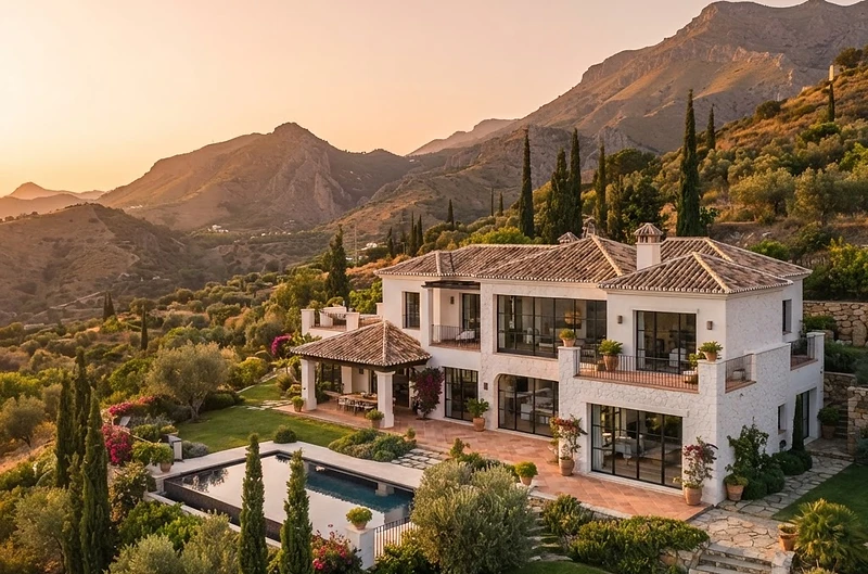 Premium villa in the mountains of southern Spain at golden hour