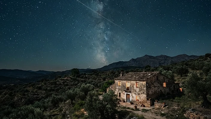 A rural Spanish farmhouse beneath the Milky Way
