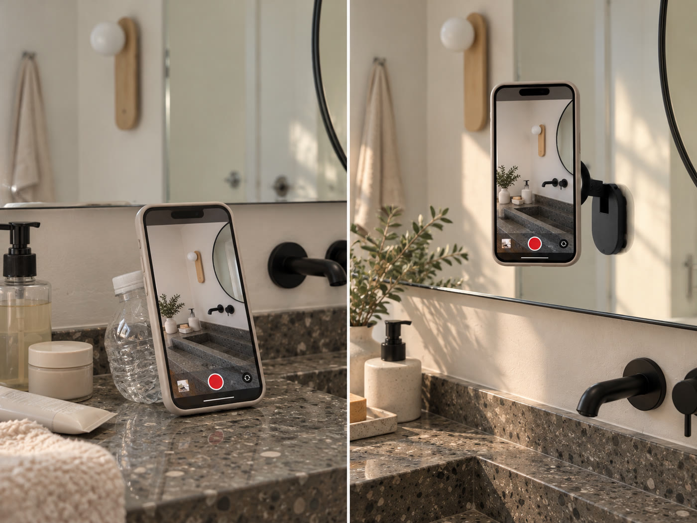 before / after. Phone on a water bottle vs on the mount