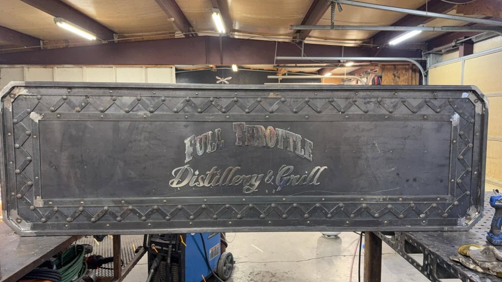 Full Throttle Distillery large sign installed on building exterior