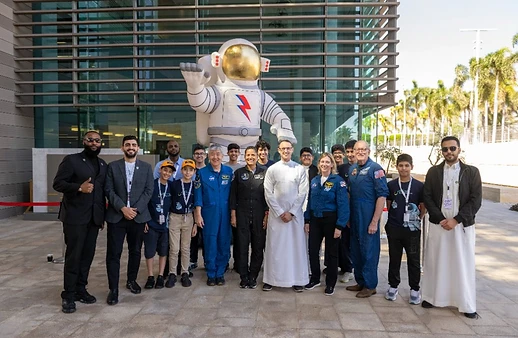 Group photo with inflatable astronaut