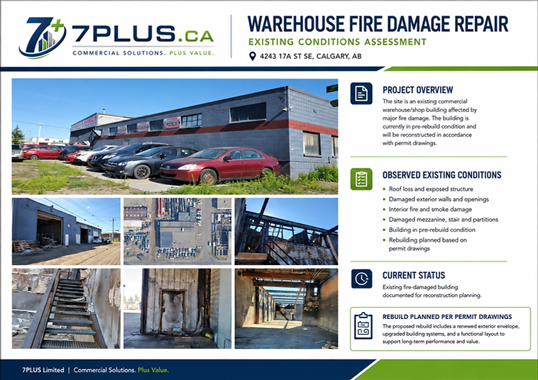 Warehouse fire damage existing conditions assessment board