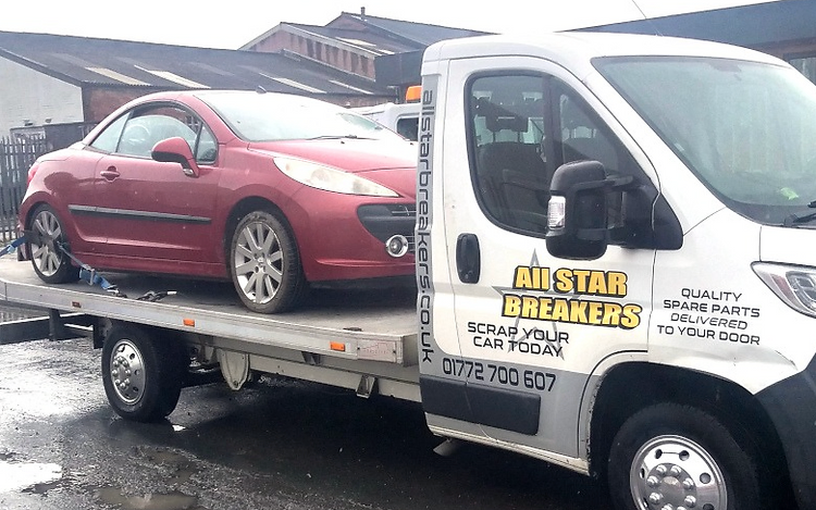 Allstar Breakers vehicle collection truck in Preston