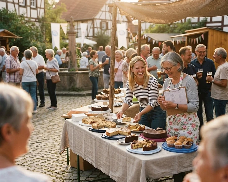 Vereinsfest mit Helfern und Kuchentheke