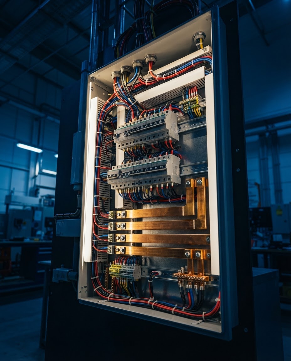 Industrial electrical distribution board, neatly wired