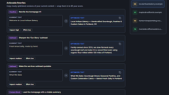 Actionable Rewrites — before/after content comparisons with copy buttons