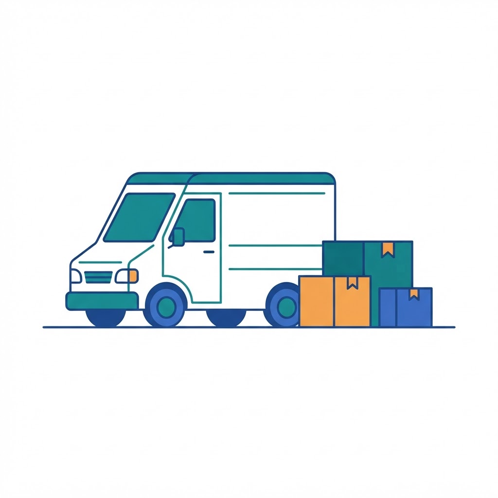 Flat illustration of a delivery van with parcels