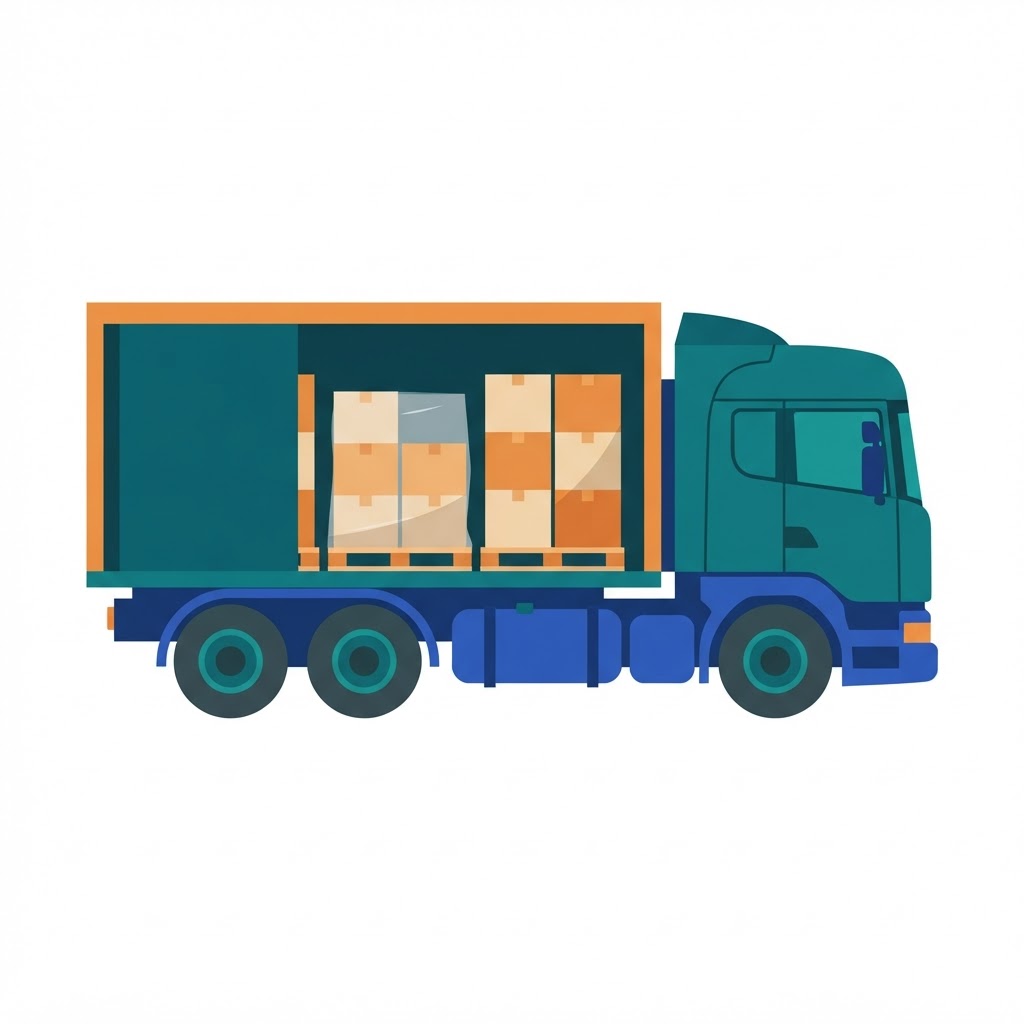 Flat illustration of an articulated lorry carrying pallets