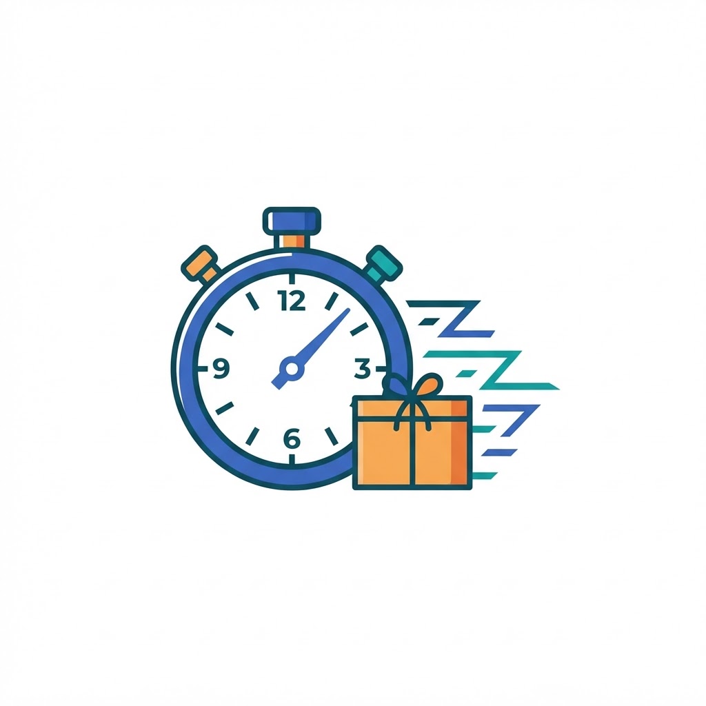 Flat illustration of a stopwatch with a parcel
