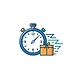 Flat illustration of a stopwatch with a parcel
