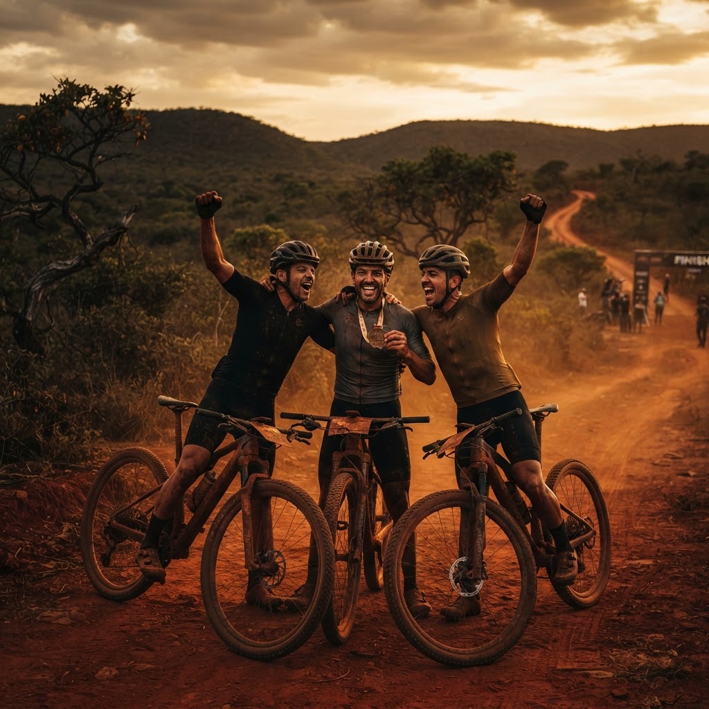 Ciclistas do Circuito Janu celebrando uma conquista no Norte de Minas Gerais
