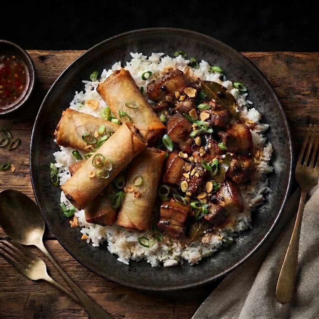 Pork Lumpia Adobo Rice