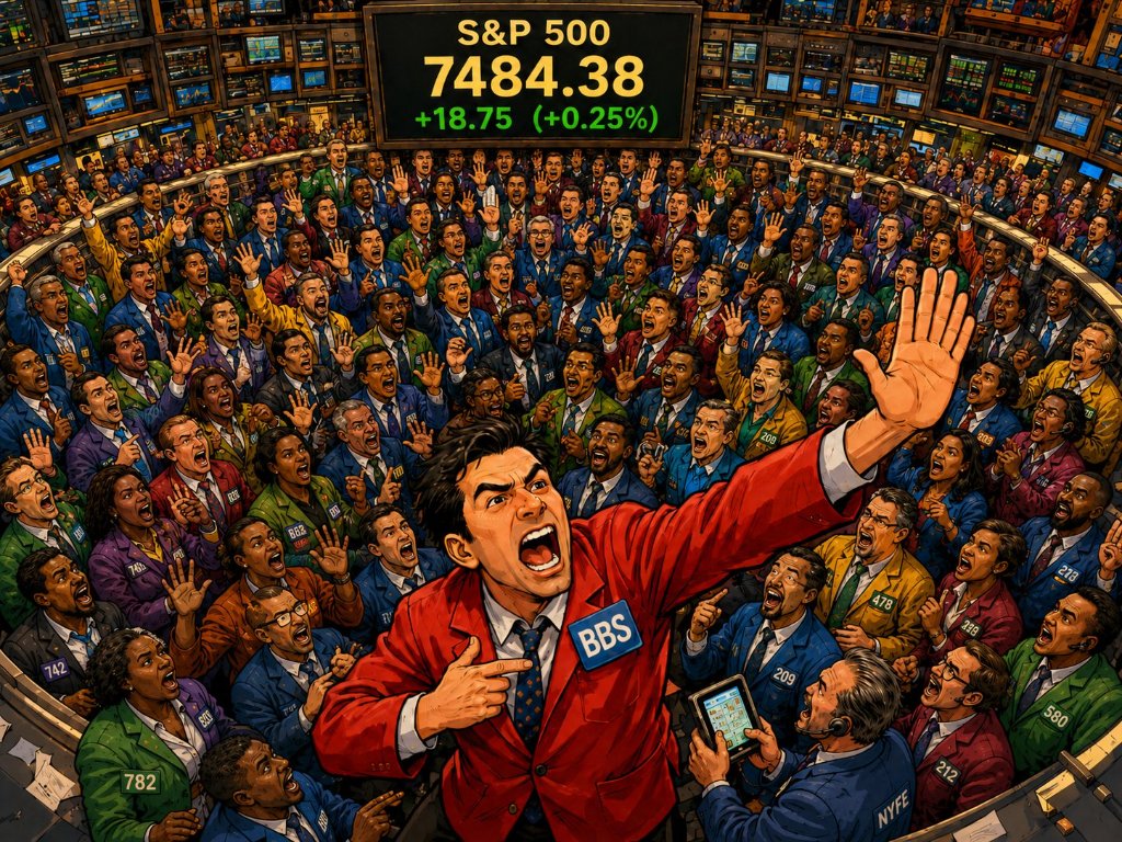 S&P 500 trading floor caricature