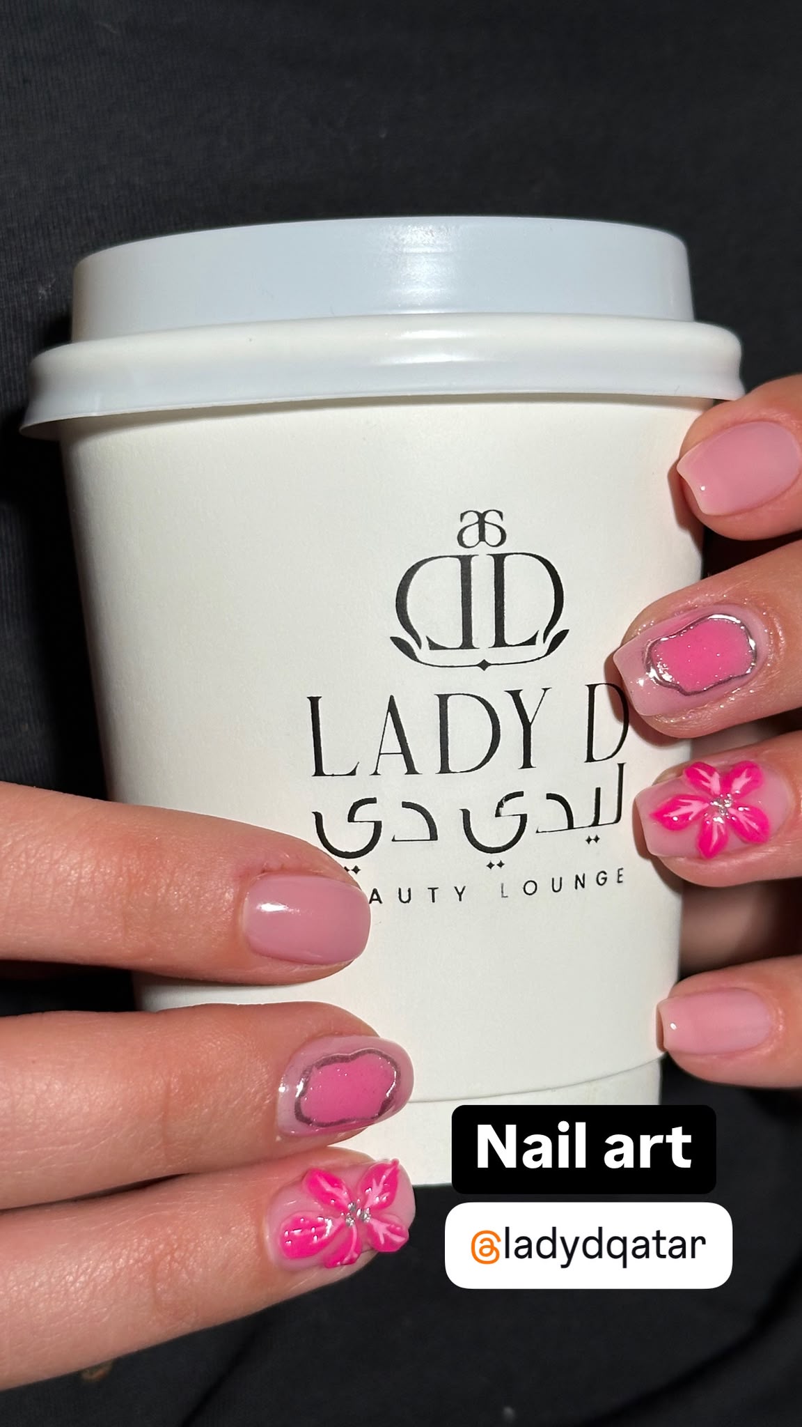 pink floral nail art by Lady D Beauty Lounge