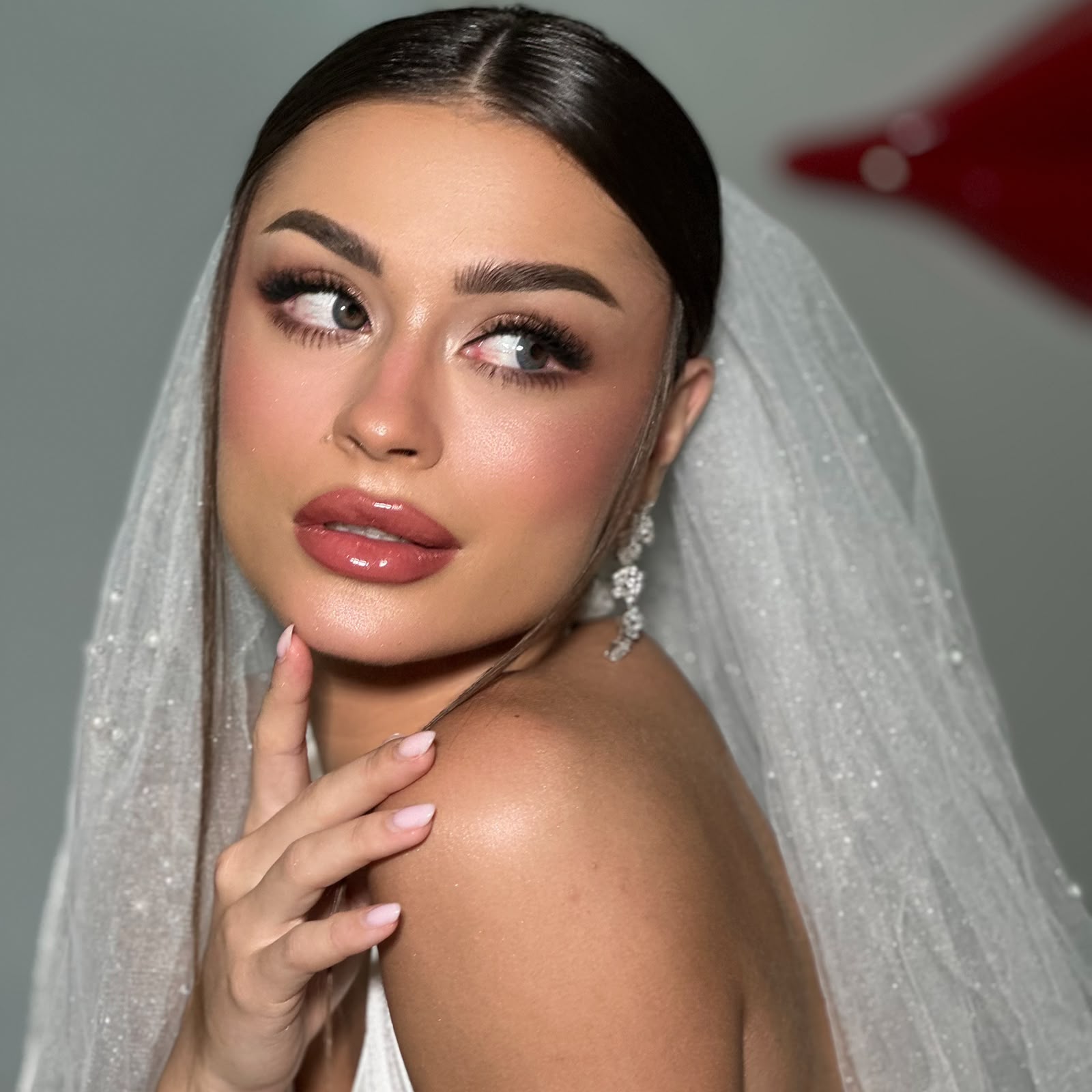 Lady D Beauty Lounge — bridal soft glam veil closeup
