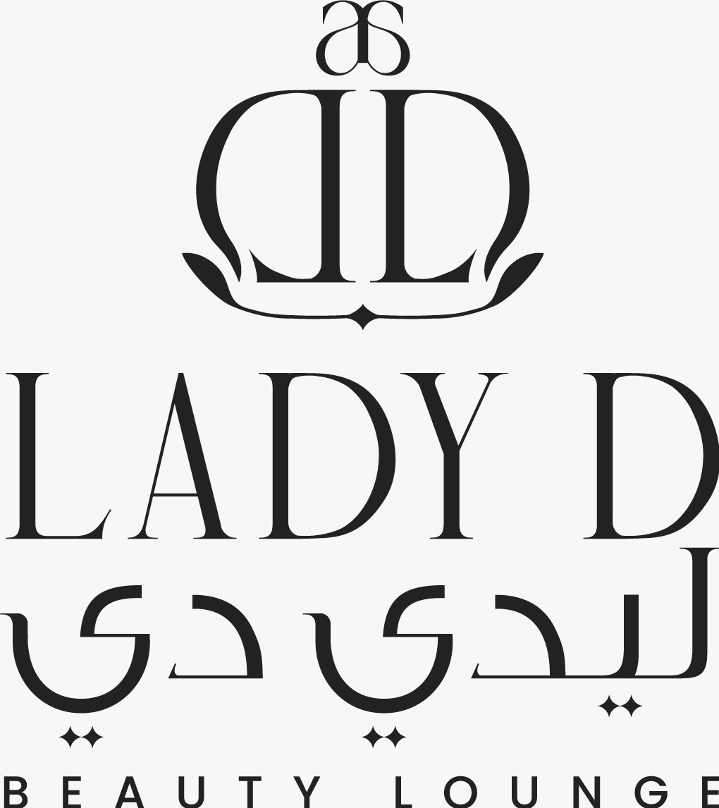 Lady D Beauty Lounge logo in English and Arabic, black on white