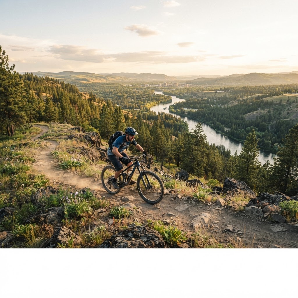 Mountain biking in Spokane, Washington along the Spokane River