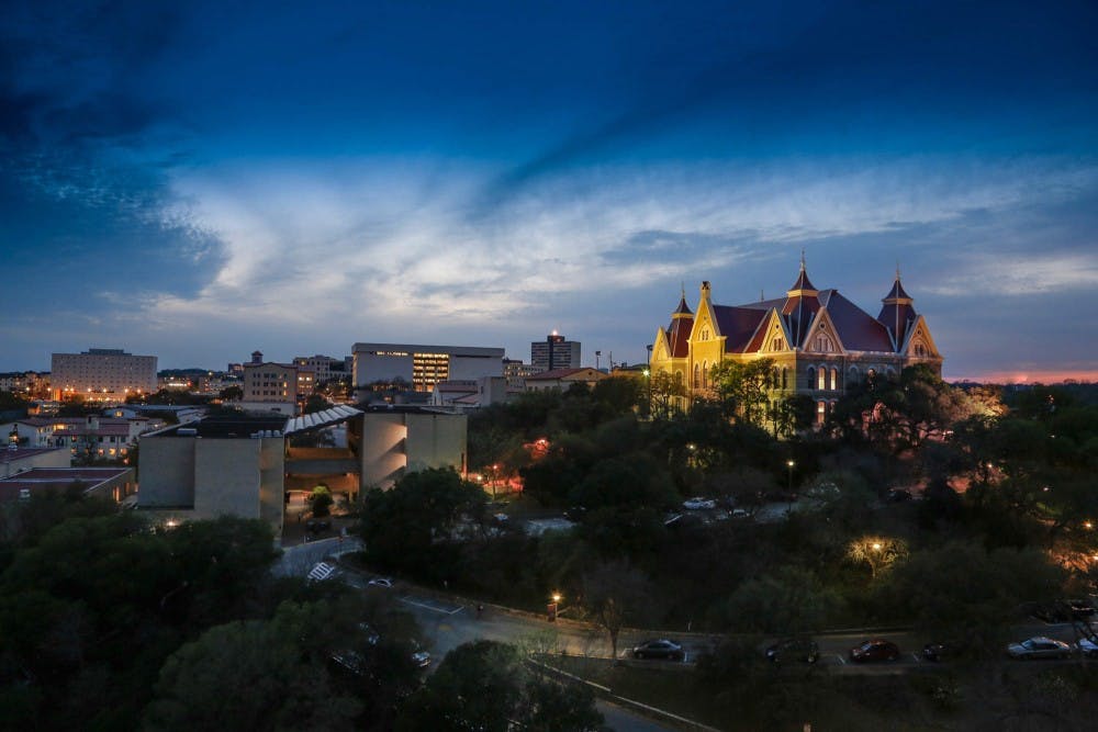 Texas State University Old Main at twilight