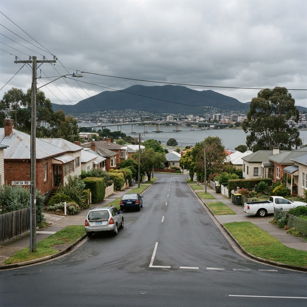 A suburban street on Hobart's Eastern Shore near the Derwent River