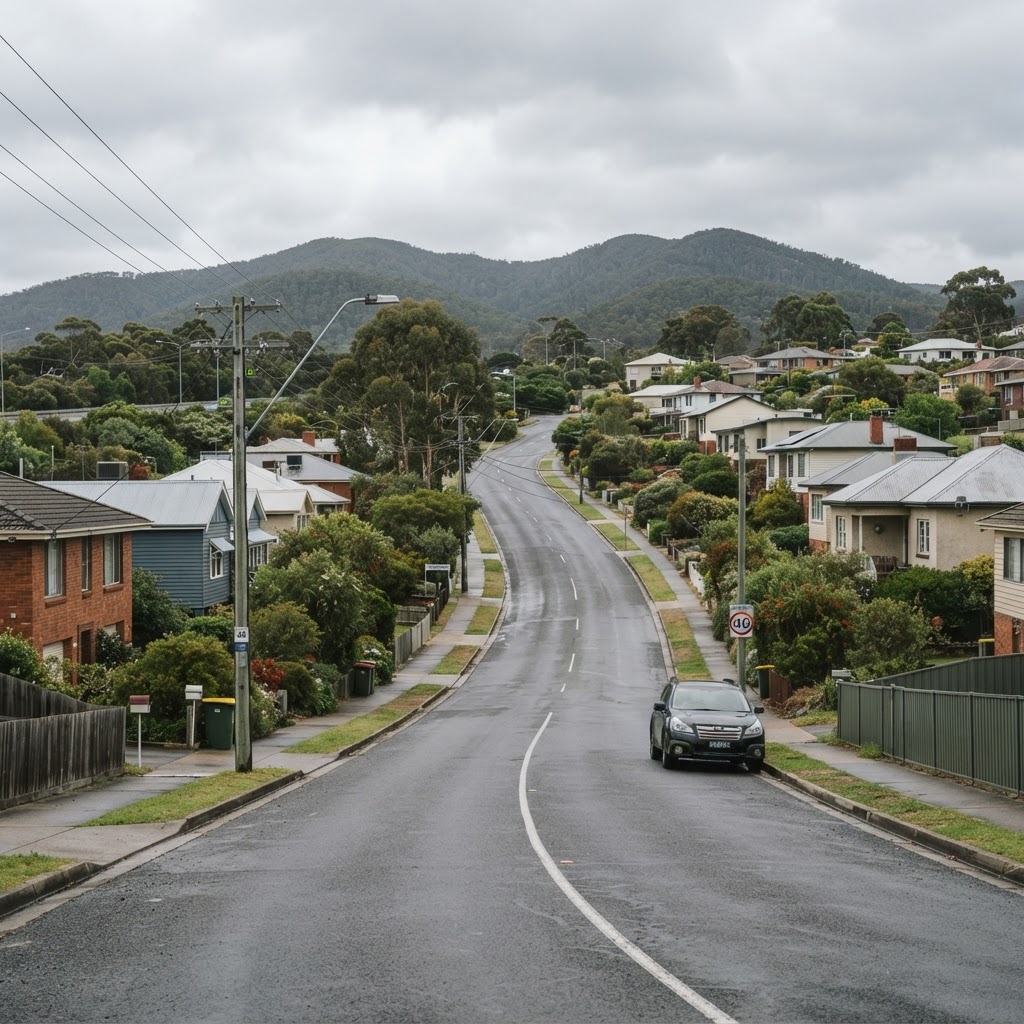 A suburban street in the Kingston area of southern Greater Hobart