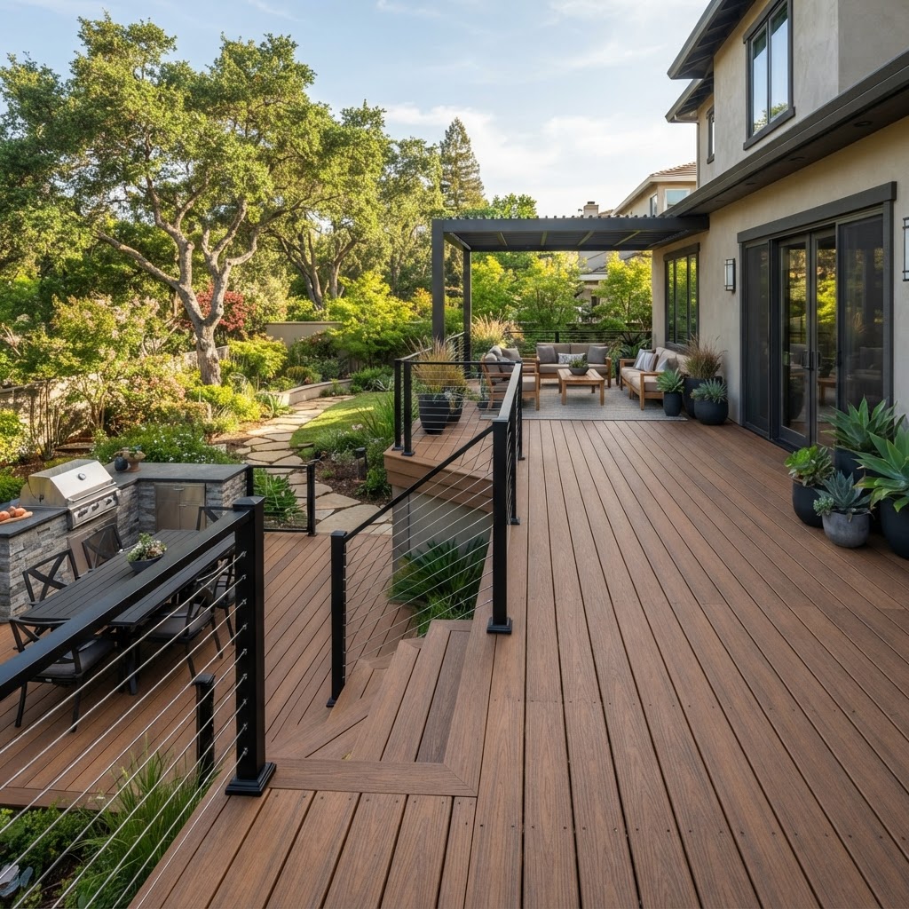Composite deck builder in Oakley CA with steel cable railings