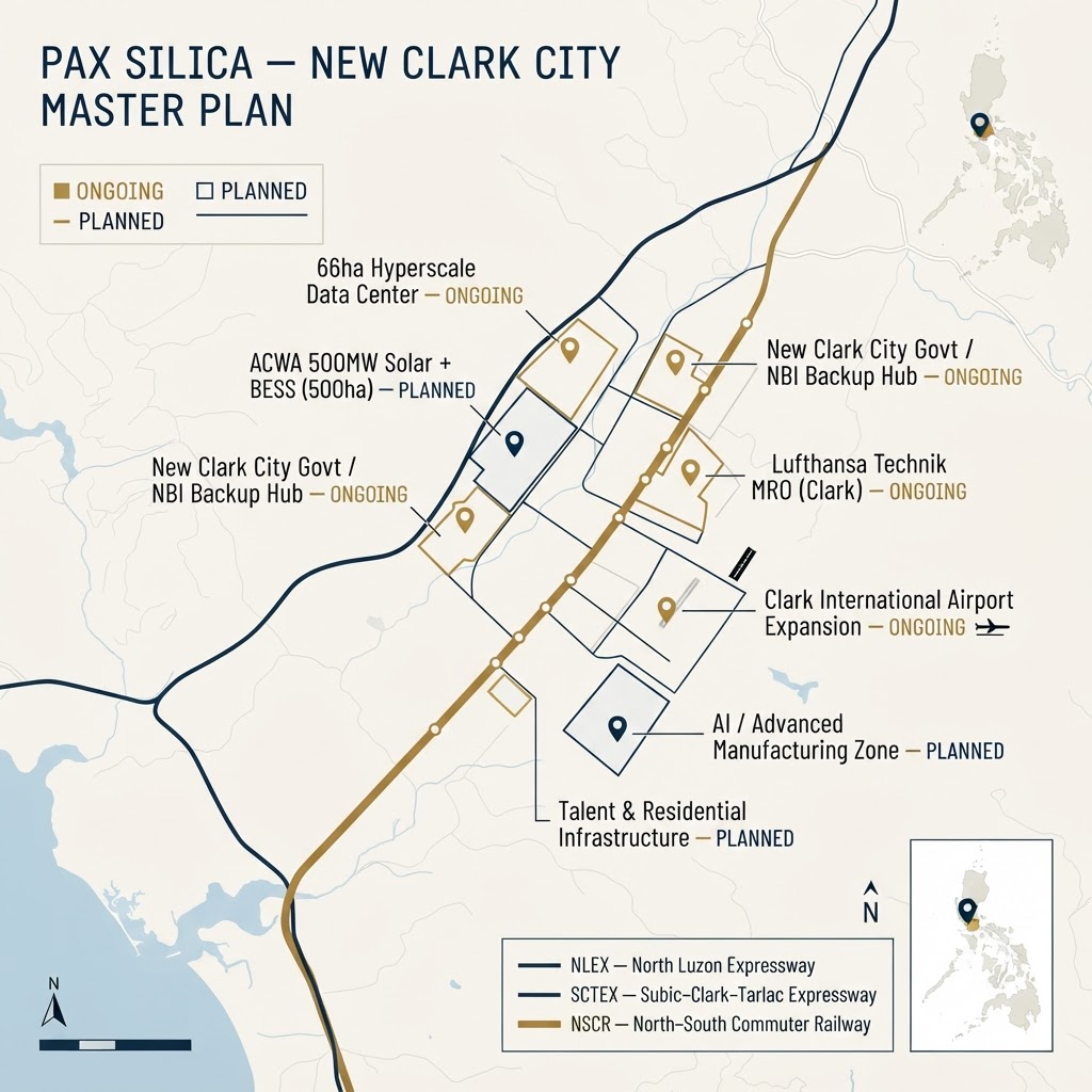 Pax Silica 마스터플랜 도면 — NSCR, NLEX·SCTEX, 지점별 프로젝트 현황