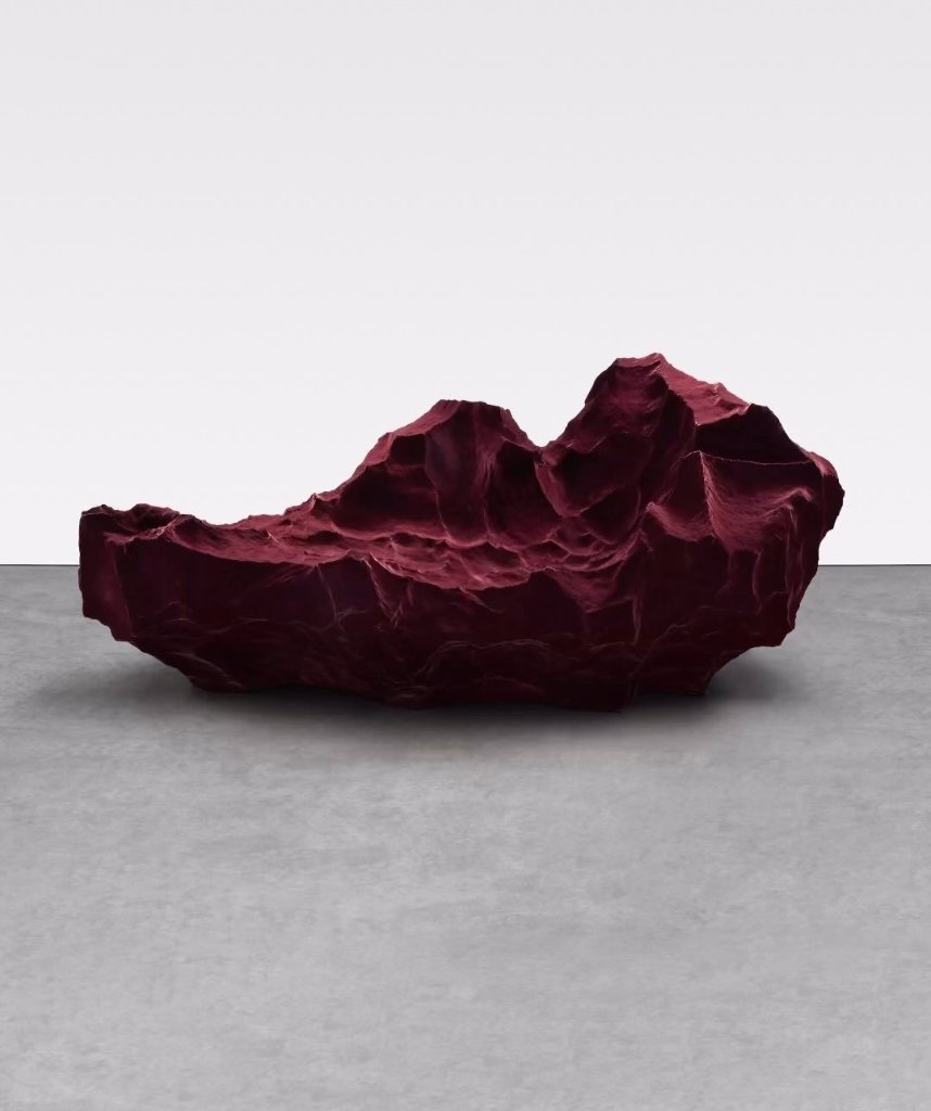 Fredrikson Stallard Species sofa in deep crimson, carved like landscape