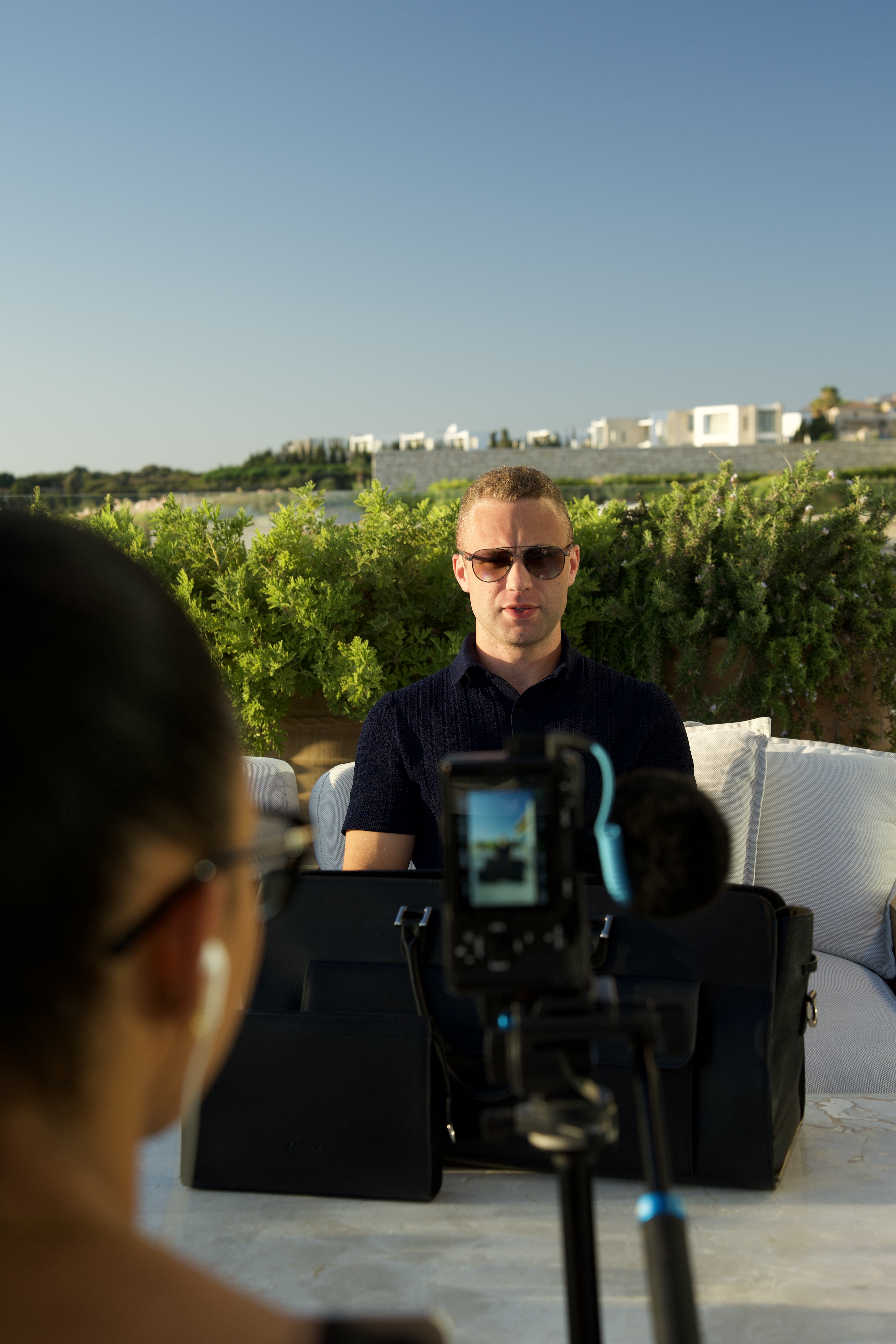 Behind the scenes filming an interview for ZAROS
