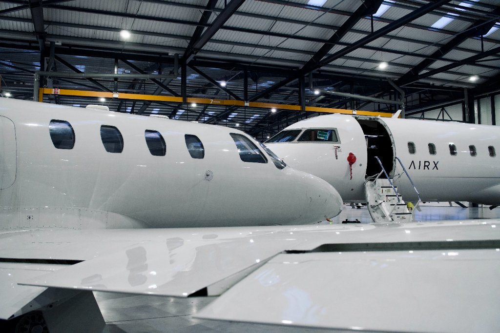 Valtora Aviation private jet on the tarmac at the hangar
