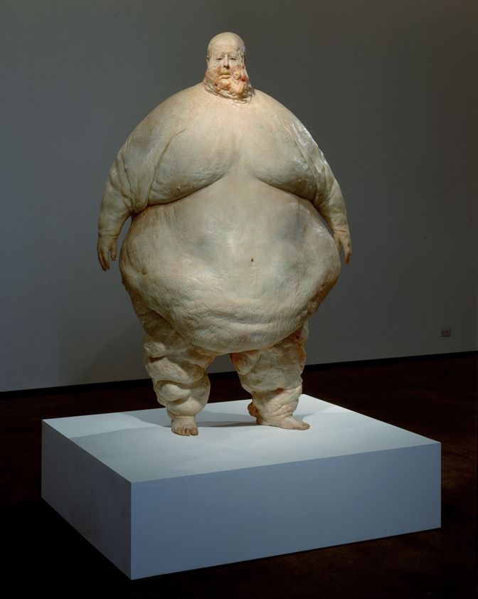 John Isaacs Bad Miracle, a swollen sagging figure sculpture